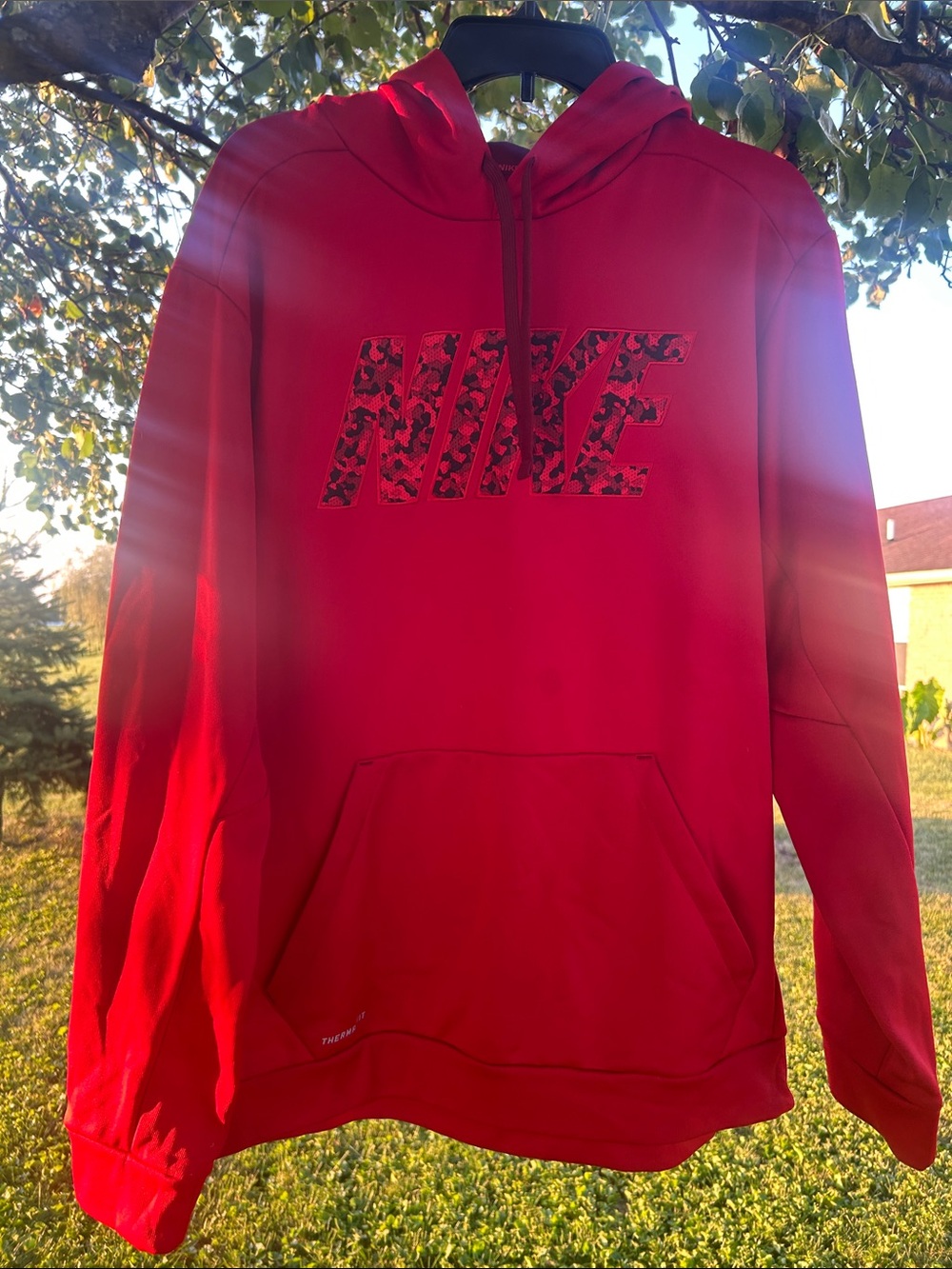 Nike Red Hoodie with Patterned Logo